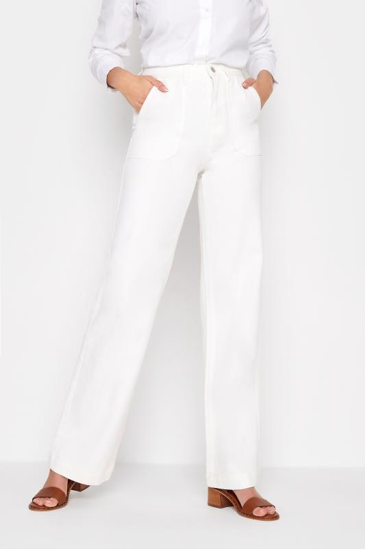 LTS Tall White Cotton Twill Wide Leg Trousers 1