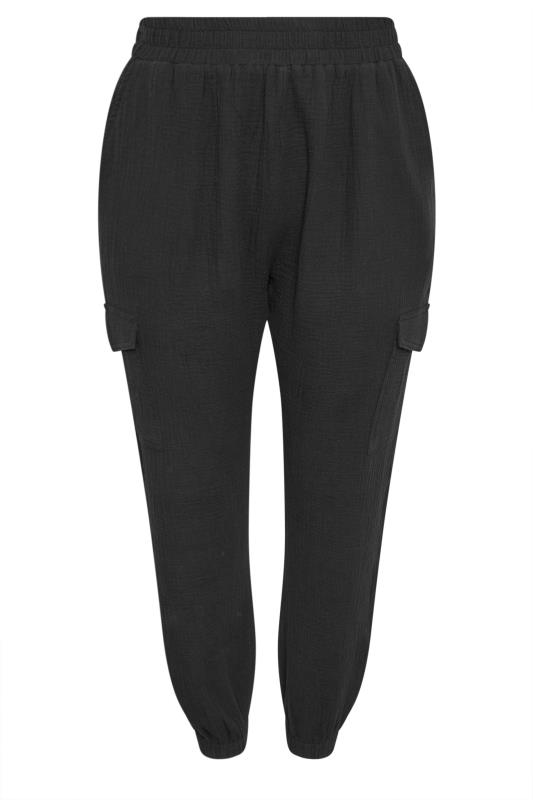 YOURS Plus Size Black Cheesecloth Cuffed Joggers | Yours Clothing 5