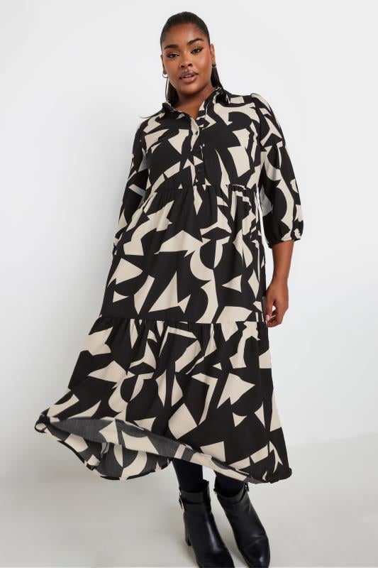  Grande Taille YOURS Curve Black & White Abstract Print Shirt Dress