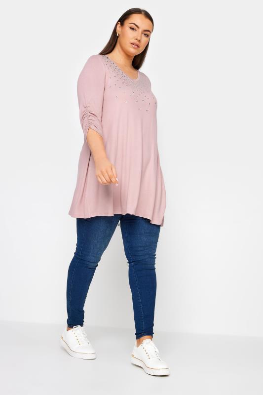 YOURS Plus Size Pink Star Embellished Swing Top | Yours Clothing 2