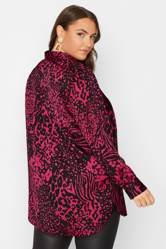 YOURS LONDON Plus Size Pink Mixed Animal Print Satin Shirt | Yours Clothing 3