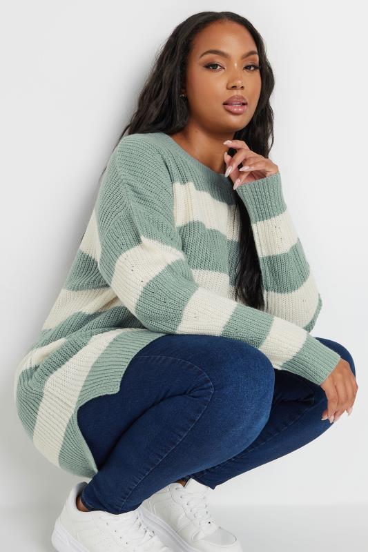 Plus Size  YOURS Curve Blue & White Stripe Knitted Jumper