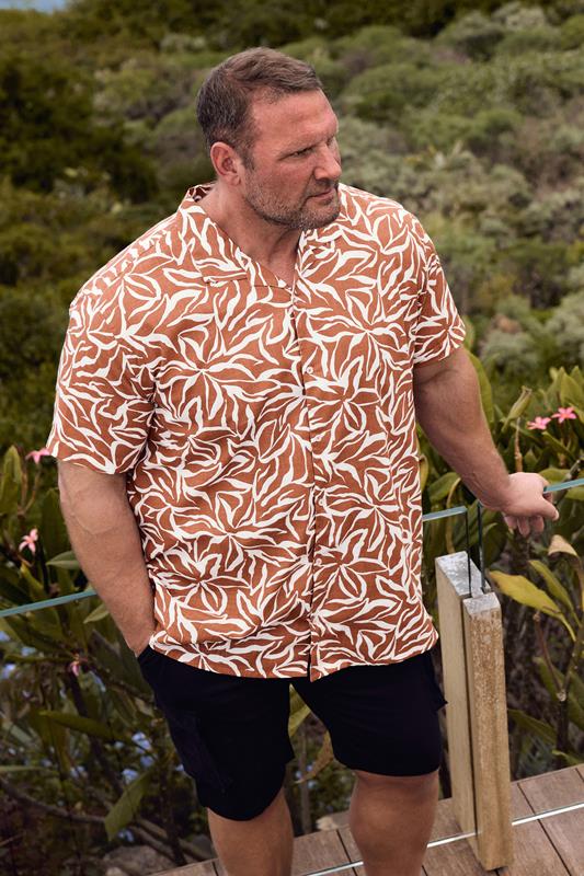 BadRhino Big & Tall Clay Orange Leaf Print Shirt
