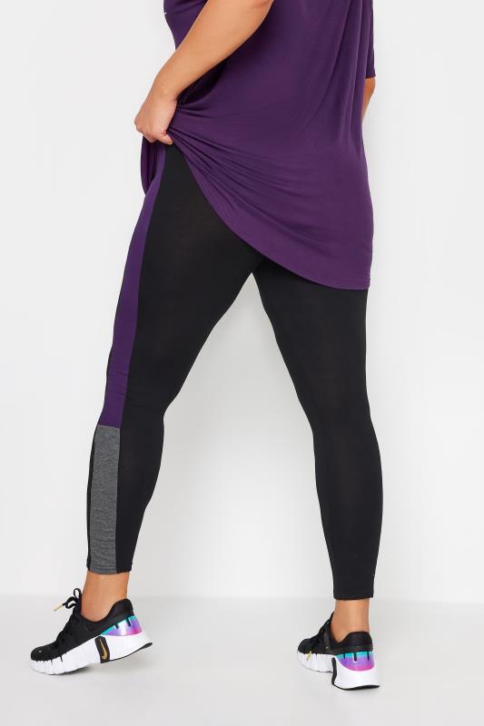 YOURS ACTIVE Plus Size Black & Purple Side Stripe Leggings | Yours Clothing 5