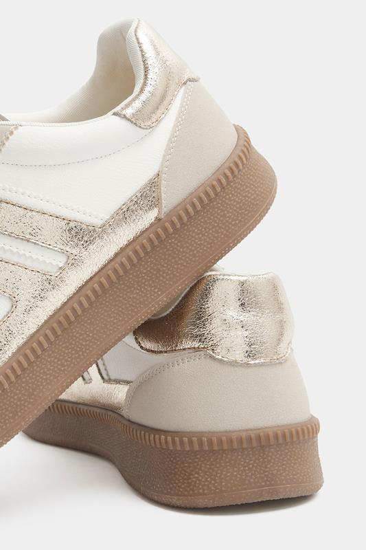 White Metallic Side Stripe Lace Up Trainer In Wide E Fit | Yours Clothing 4