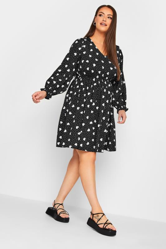 LIMITED COLLECTION Plus Size Black Heart Print Mini Dress | Yours Clothing  3