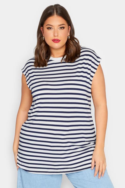 LIMITED COLLECTION Plus Size Navy Blue Stripe Boxy Vest Top | Yours Clothing 1