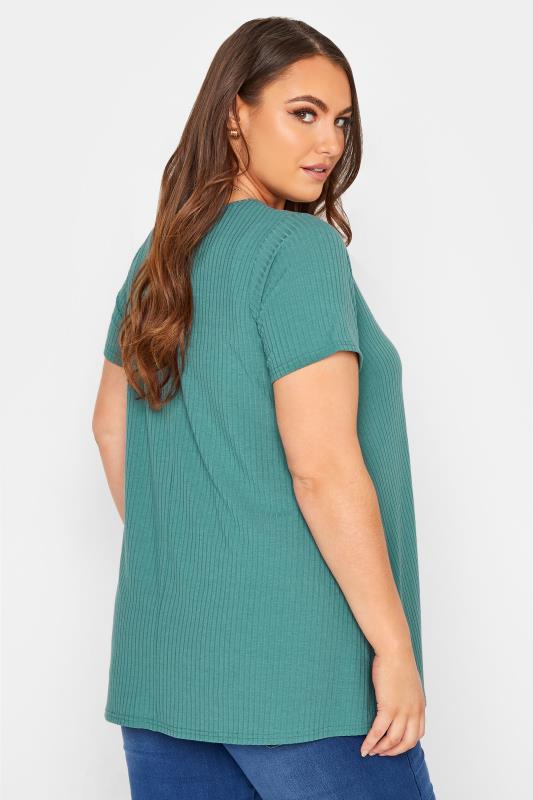 Plus Size Sage Green Ribbed Swing Top | Yours Clothing 3