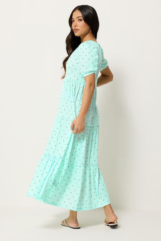 PixieGirl Petite Women's Mint Green Polka Dot Tiered Maxi Dress | PixieGirl 3