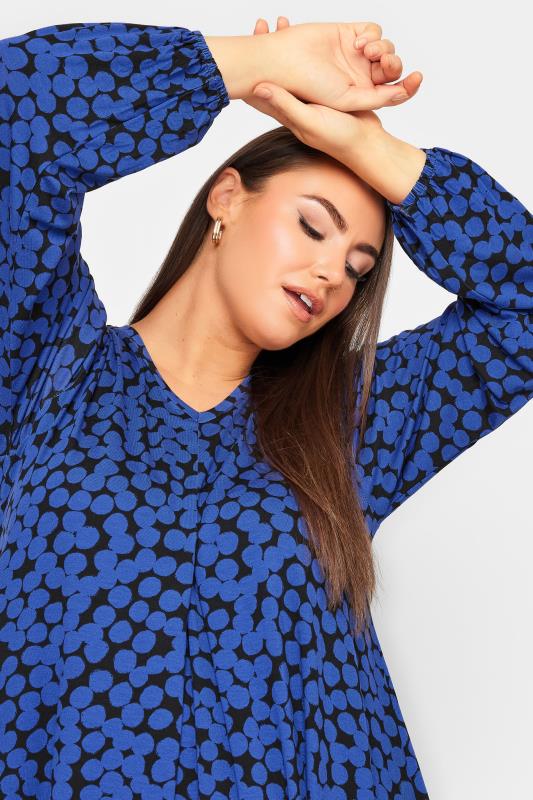 YOURS Plus Size Blue Spot Print Pleat Front Top | Yours Clothing 4