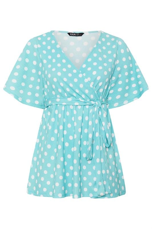 YOURS Plus Size Blue Polka Dot Print Wrap Top | Yours Clothing 5
