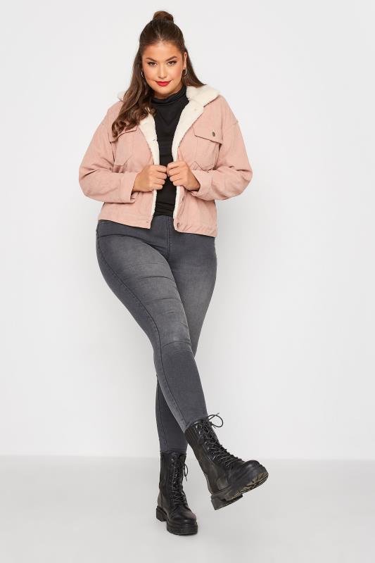 LIMITED COLLECTION Plus Size Pink Fur Collar Cord Jacket | Yours Clothing  2