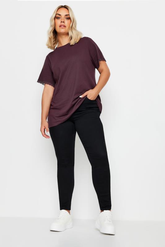 YOURS Plus Size Purple Lace Trim T-Shirt | Yours Clothing  3