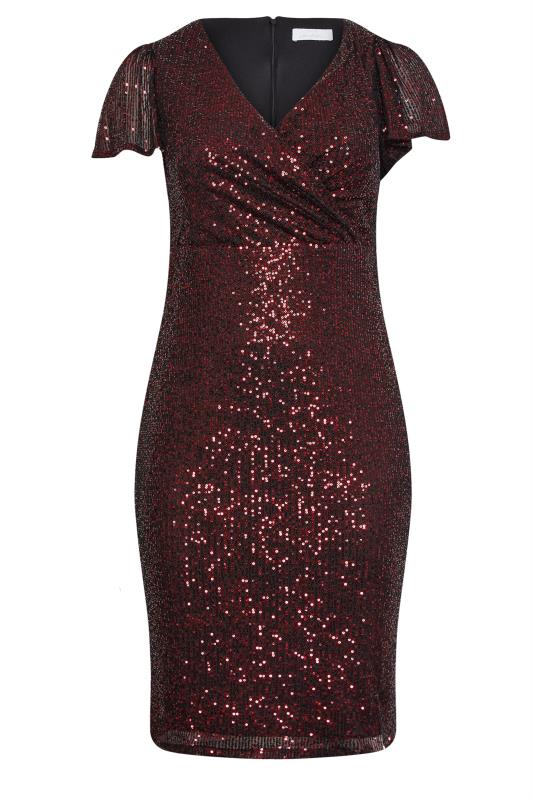 YOURS LONDON Red Sequin Wrap Shift Dress | Yours Clothing 6