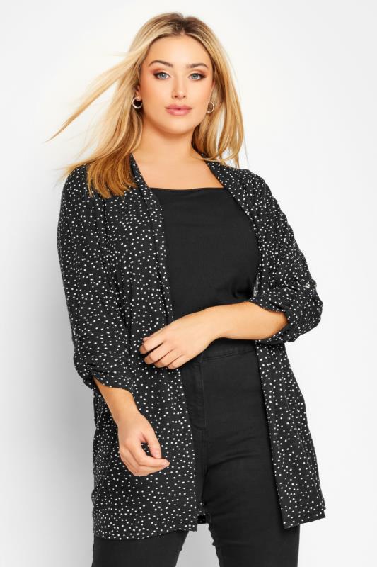 Plus Size Charcoal Grey Spot Print Ribbed Cardigan | Yours Clothing  1