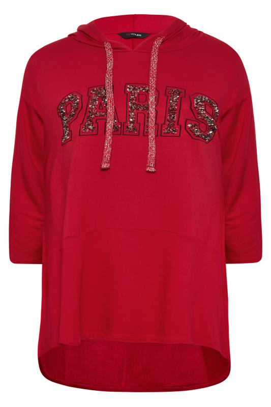 YOURS Plus Size Curve Dark Red 'Paris' Slogan Longline Hoodie | Yours Clothing  6