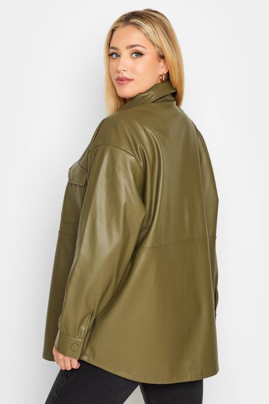 Plus Size Olive Green Faux Leather Shacket | Yours Clothing 3