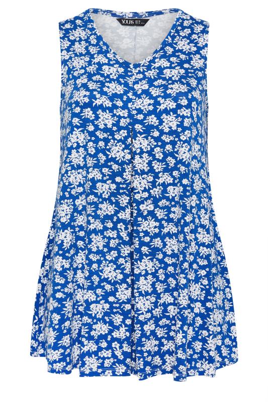 YOURS Plus Size Blue Floral Print Pleated Swing Vest Top | Yours Clothing 5