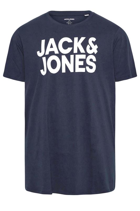 JACK & JONES Navy Blue Logo Crew Neck T-Shirt | BadRhino 2