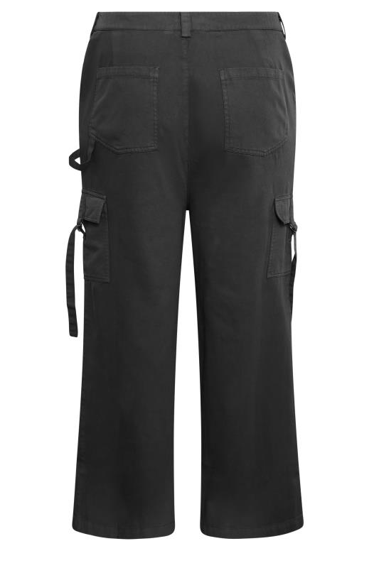 YOURS Plus Size Black Wide Leg Twill Cargo Trousers | Yours Clothing 7