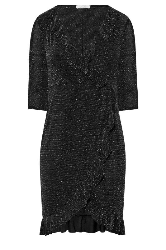 YOURS LONDON Curve Black & Silver Glitter Ruffle Dress | Yours Clothing 6