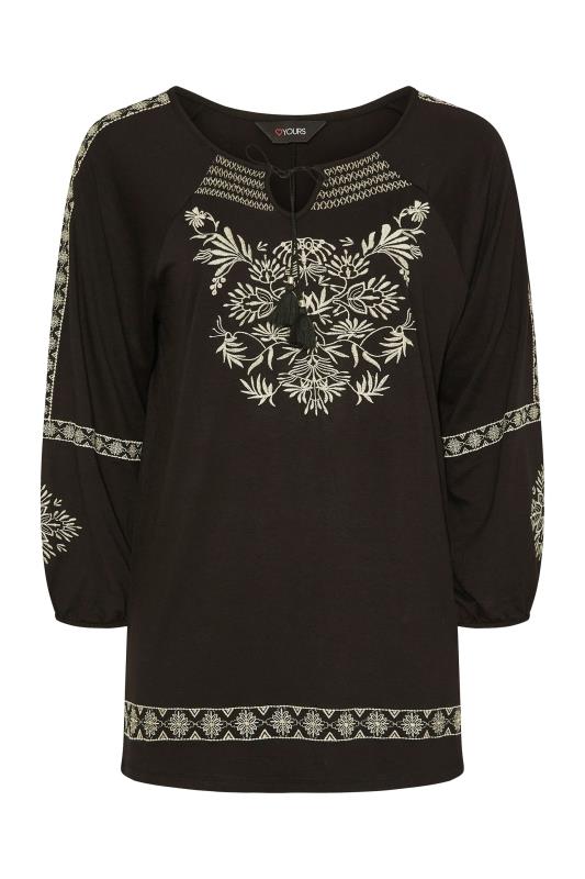 Curve Black Aztec Embroidered Tie Neck Long Sleeve Top_f.jpg