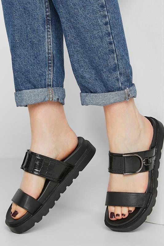 PixieGirl Black Double Strap Sandals In Standard D Fit 1