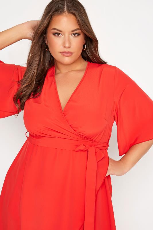 YOURS LONDON Curve Bright Red Midi Wrap Dress 4