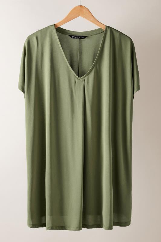 EVANS Plus Size Khaki Green Pleat Front Modal Rich Top | Evans 5