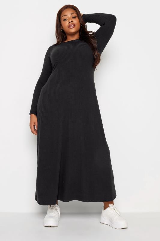  YOURS Curve Black Ribbed Swing Maxi Dress