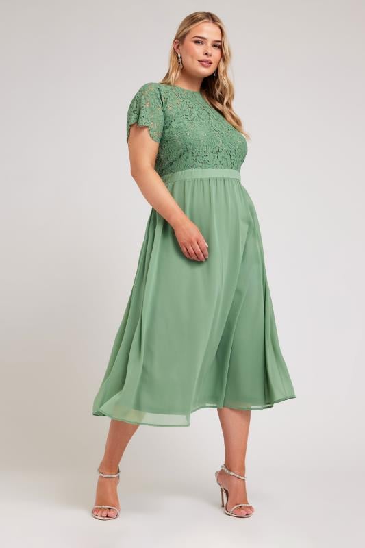  Tallas Grandes YOURS LONDON Curve Green Lace Sweetheart Midi Dress