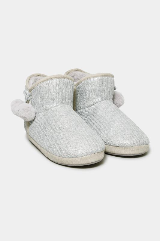 Grey Pom Pom Boot Slipper In Extra Wide EEE Fit | Yours Clothing 2