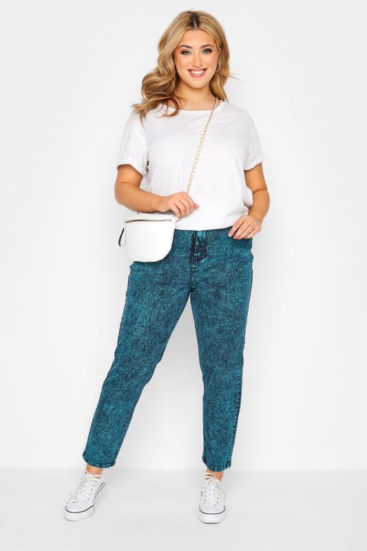 Plus Size Blue Acid Wash MOM Jeans | Yours Clothing 2