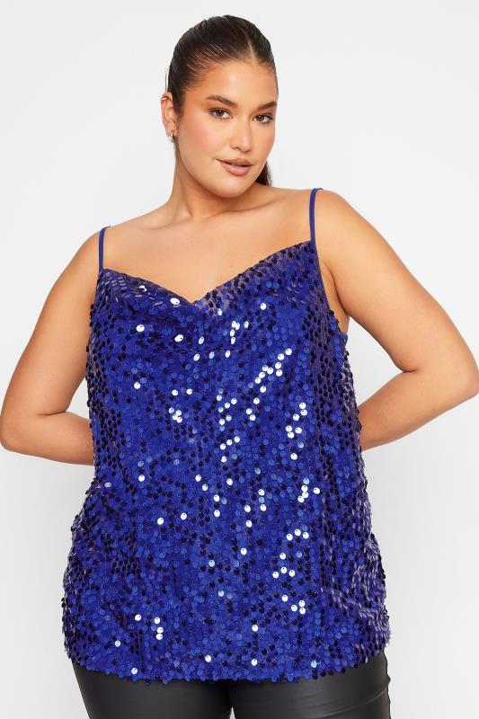  dla puszystych LTS Tall Cobalt Blue Sequin Cami Top