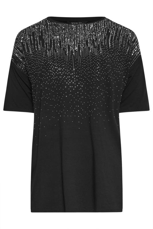 YOURS Plus Size Black Sequin Embellished T-Shirt | Yours Clothing 5