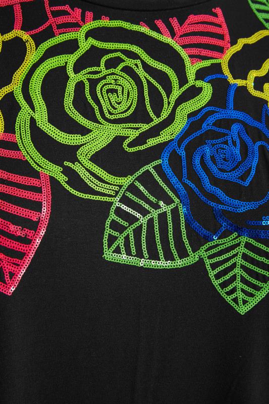 Curve Black Floral Sequin Embellished T-Shirt 5