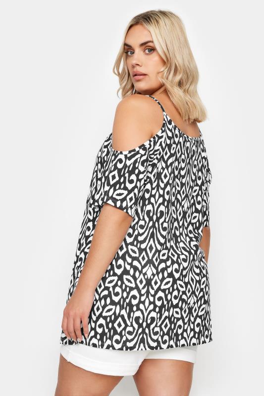 YOURS Plus Size Black Ikat Print Cold Shoulder Top | Yours Clothing 3