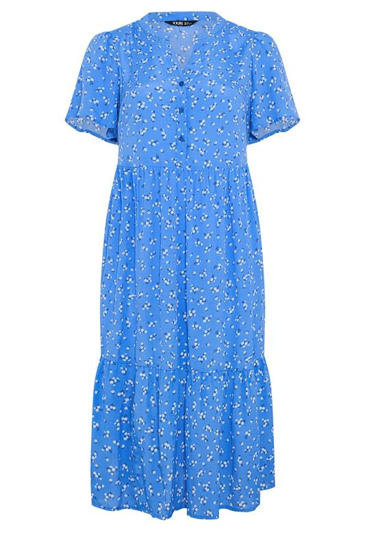 YOURS Plus Size Blue Ditsy Floral Placket Dress | Yours Clothing 5