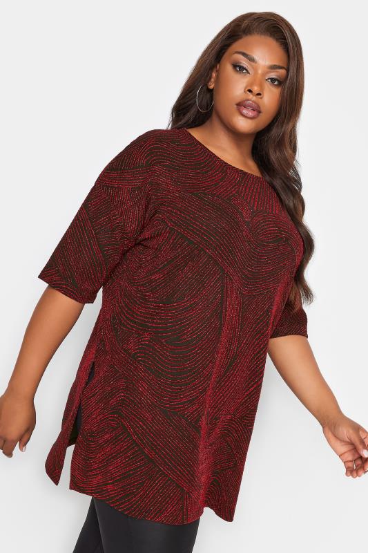 YOURS Curve Red Swirl Print Oversized T-Shirt | Yours Clothing 2