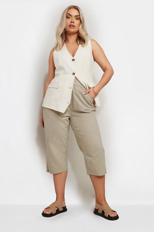 YOURS 2 PACK Plus Size Black & Beige Brown Cool Cotton Cropped Trousers | Yours Clothing 5