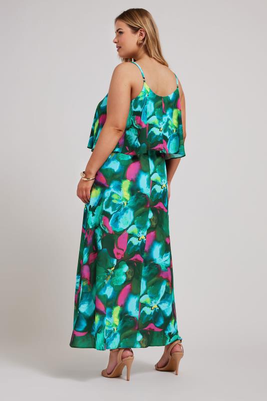 YOURS LONDON Plus Size Green Floral Print Overlay Maxi Dress | Yours Clothing 3