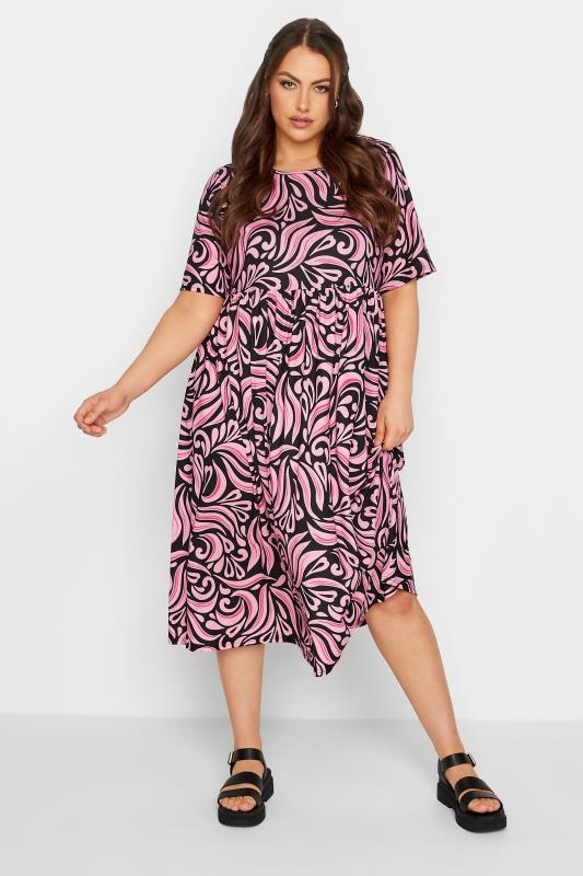 YOURS Curve Pink Swirl Print Midaxi Smock Dress 2