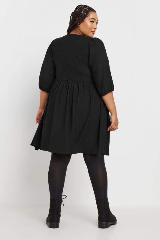 YOURS Plus Size Black Textured Smock Dress | Yours Clothing  3