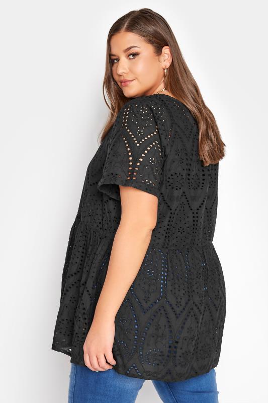 Curve Black Broderie Anglaise Lace Peplum Top 3