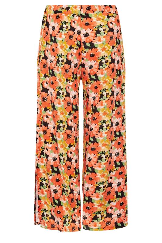 Plus Size Orange Floral Print Tie Wide Leg Trousers | Yours Clothing 6