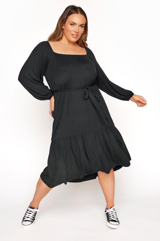 LIMITED COLLECTION Black Millkmaid Tiered Midi Dress_A.jpg