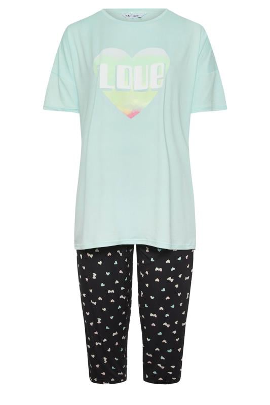 YOURS Plus Size Blue Heart Print Pyjama Set | Yours Clothing 6