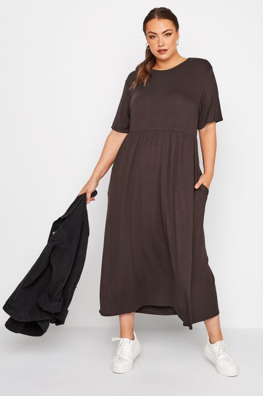  Grande Taille LIMITED COLLECTION Curve Chocolate Brown Throw On Maxi Dress