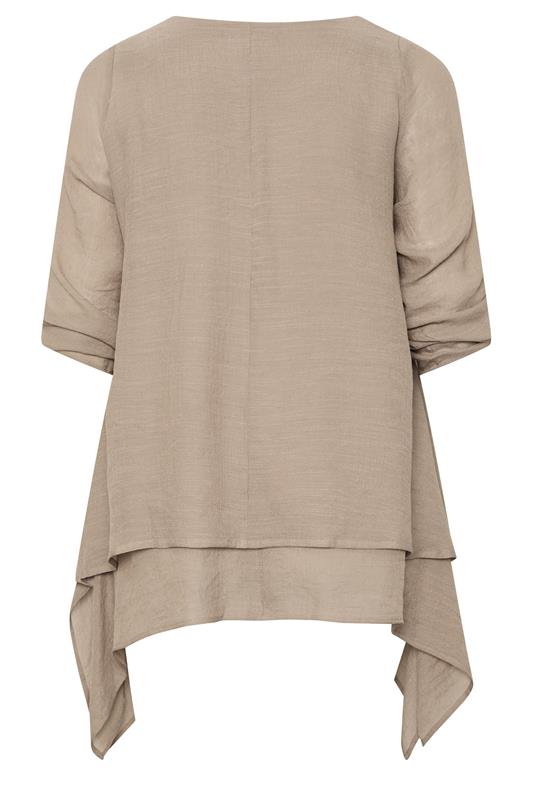EVANS Plus Size Natural Brown Double Layer Blouse | Evans 2