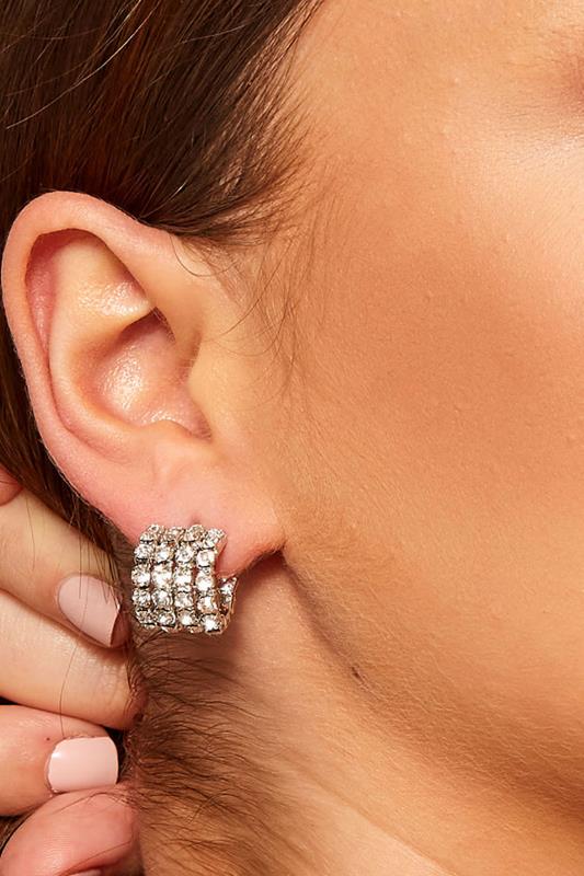 Plus Size Jewellery Silver Diamante Double Hoop Earrings